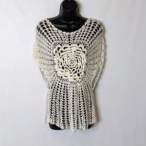 Unbranded Cream Hippie Crocheted Retro Medallion Slipover Vest Size L